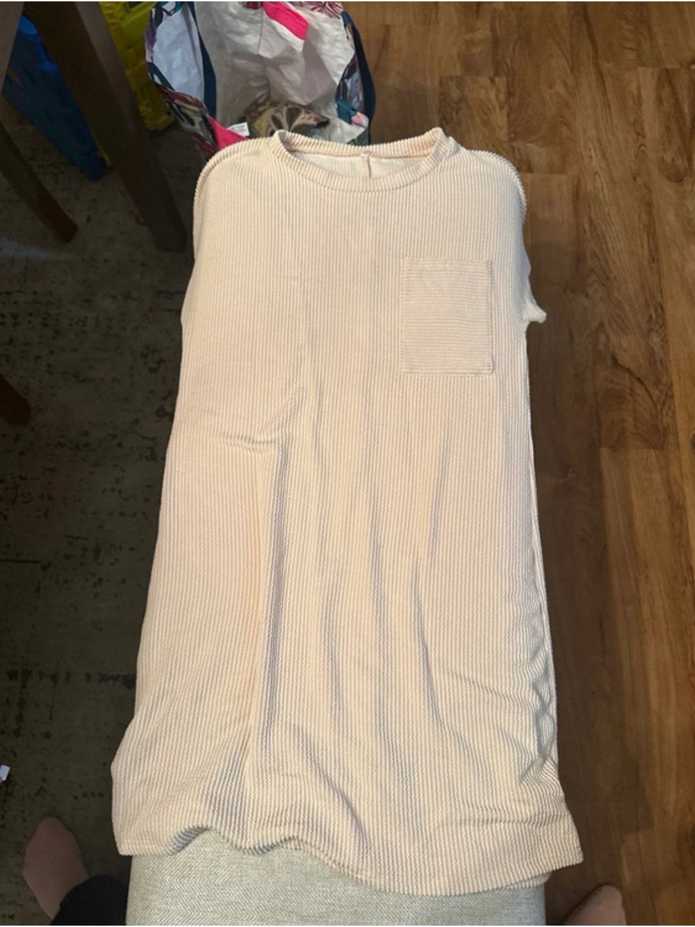 Cream Ribbed Short-Sleeve dress